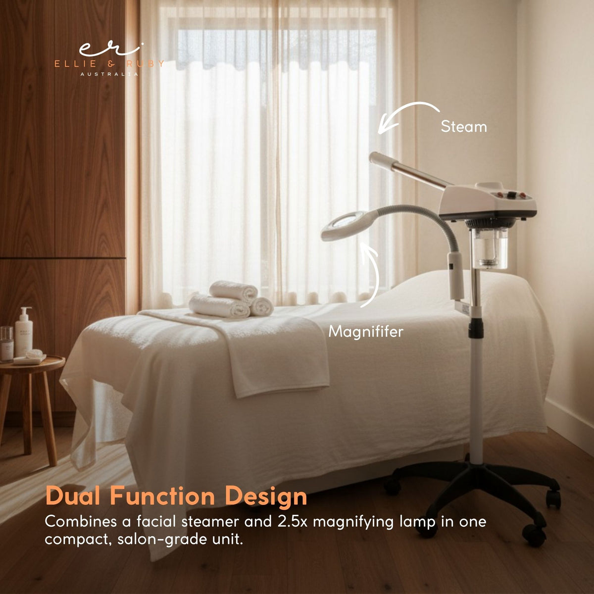 Ellie & Ruby Facial Steamer Magnifying Lamp - 2in1 Professional Beauty Machine