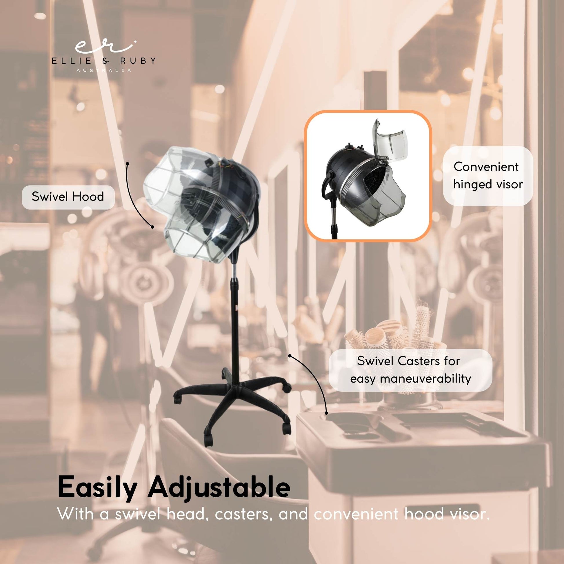 Ellie & Ruby Free Standing Hair Dryer Hood - Adjustable Salon Hairdryer