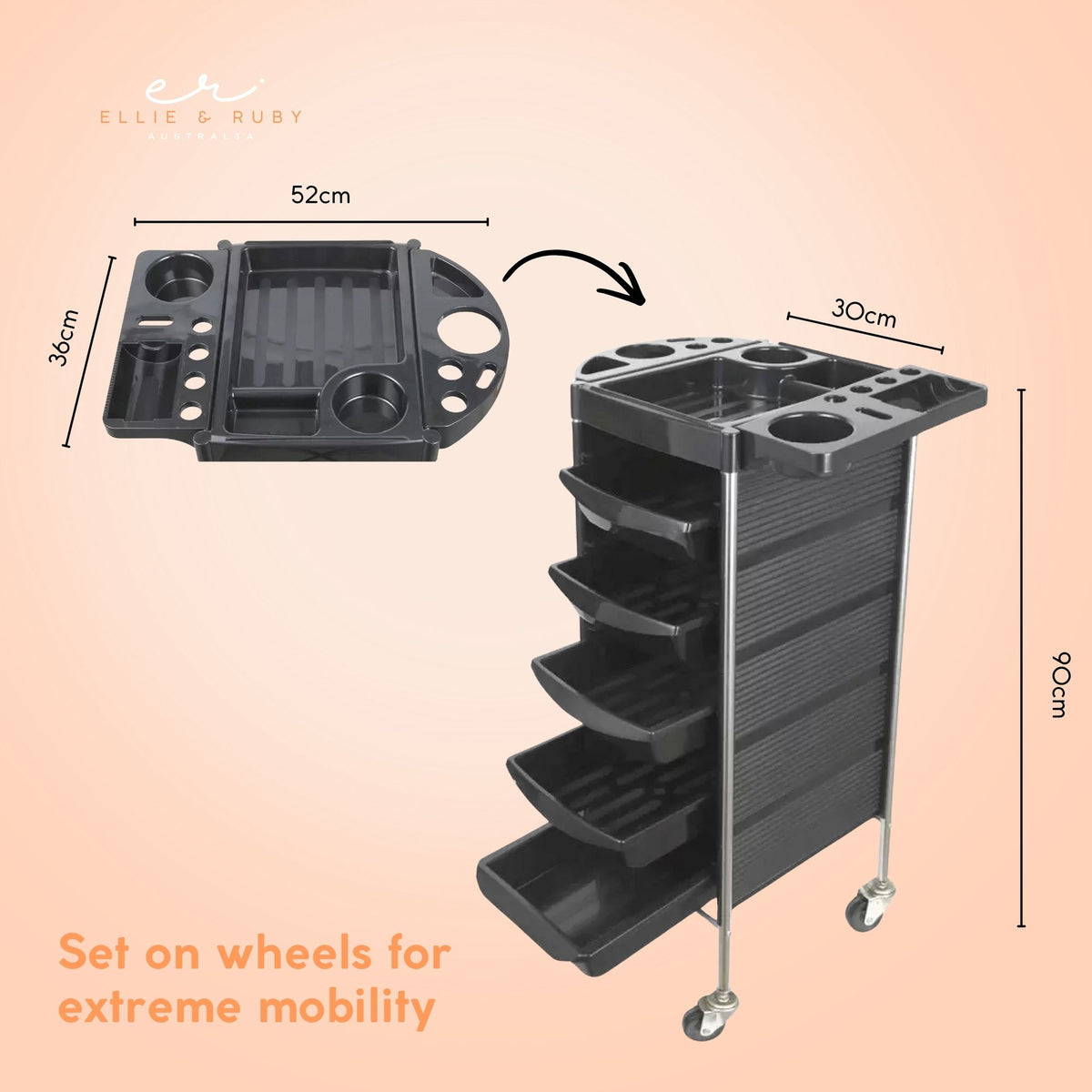 Ellie & Ruby Hairdressing Trolley 5 Drawer Hair Salon Beauty Rolling Cart