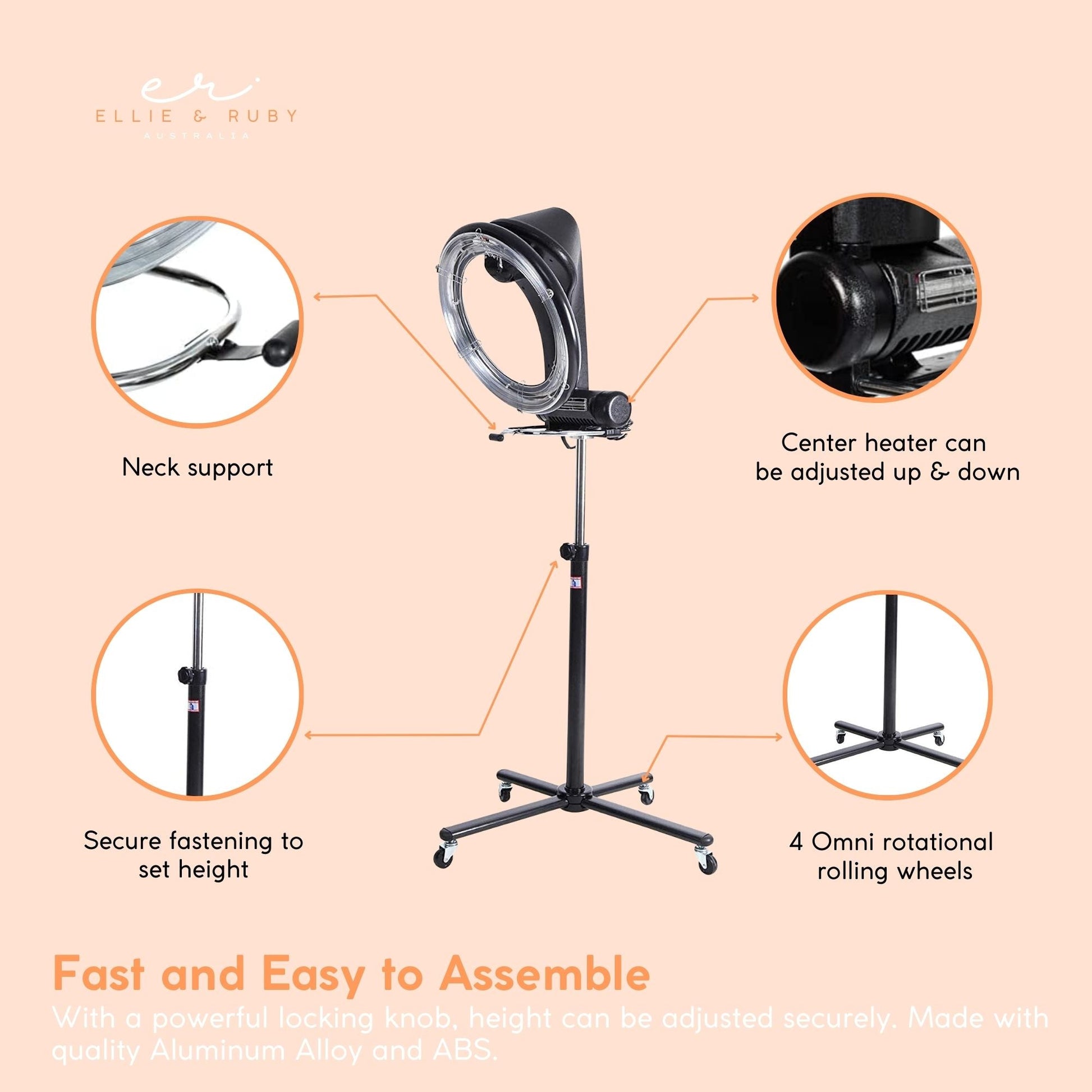 Ellie & Ruby Standing Hair Dryer Accelerator Colour 360 Rotating Halo Rolling