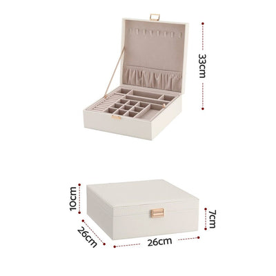 Embellir Jewellery Box 2 Layer Storage Organiser Leather Display White