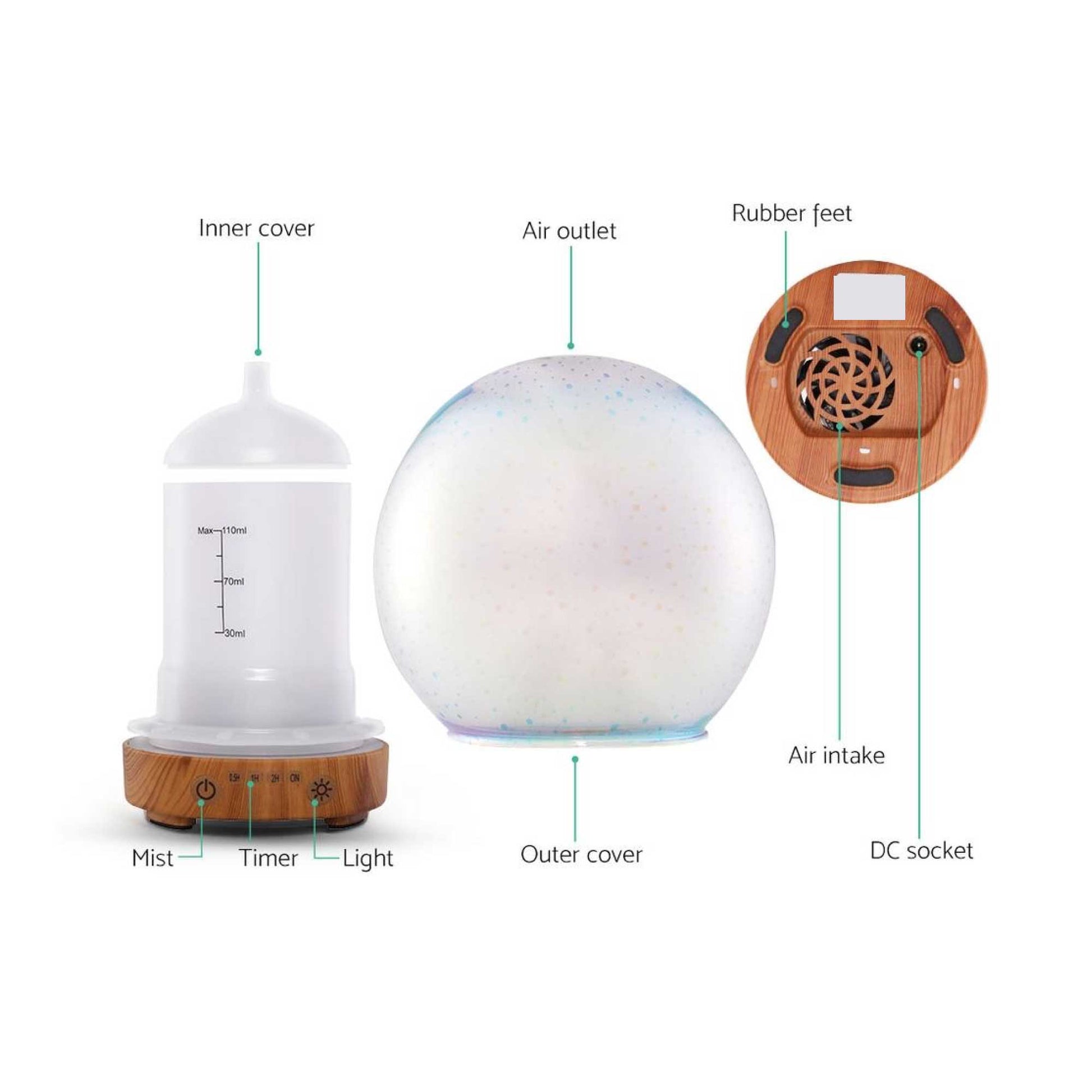 Essential Oil Aroma Diffuser - 100ml Mirror Ball 3D Fireworks Mist Humidifier