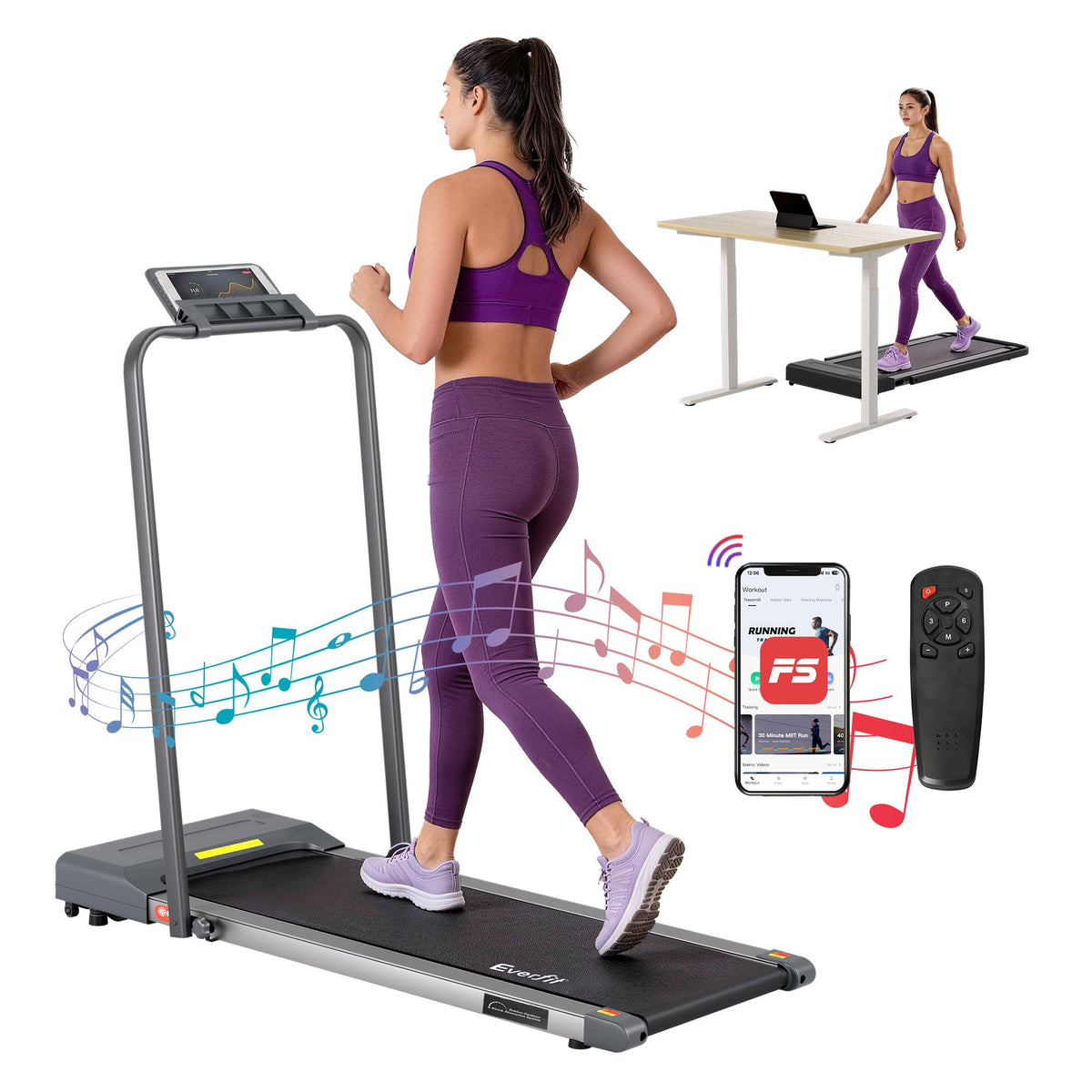 Everfit 2 in 1 Treadmill Electric Walking Pad Under Desk Home Gym Fitness 380mm Grey Everfit 2 in 1 Treadmill Electric Walking Pad Under Desk Home Gym Fitness 380mm Grey