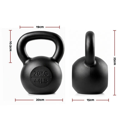 Everfit 20kg Cast Iron Kettlebell Powder Coating Flat Bottom Home Gym