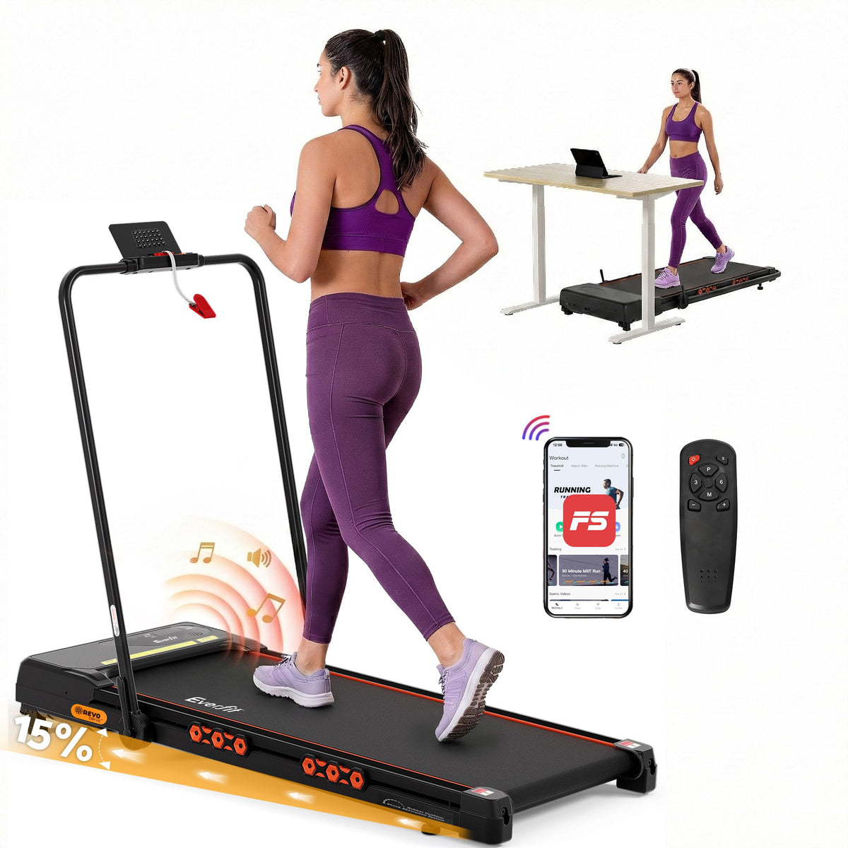 Everfit 3 in 1 Treadmill Electric Walking Pad Auto Incline Foldable for Home Gym Black Everfit 3 in 1 Treadmill Electric Walking Pad Auto Incline Foldable for Home Gym Black