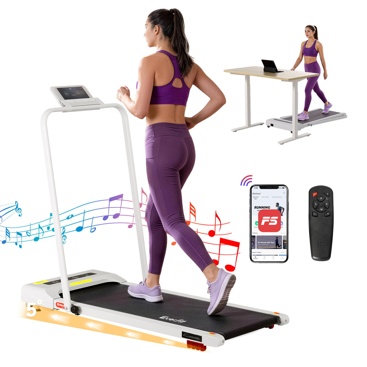 Everfit 3 in 1 Treadmill Electric Walking Pad Incline Under Desk 380mm White Everfit 3 in 1 Treadmill Electric Walking Pad Incline Under Desk 380mm White