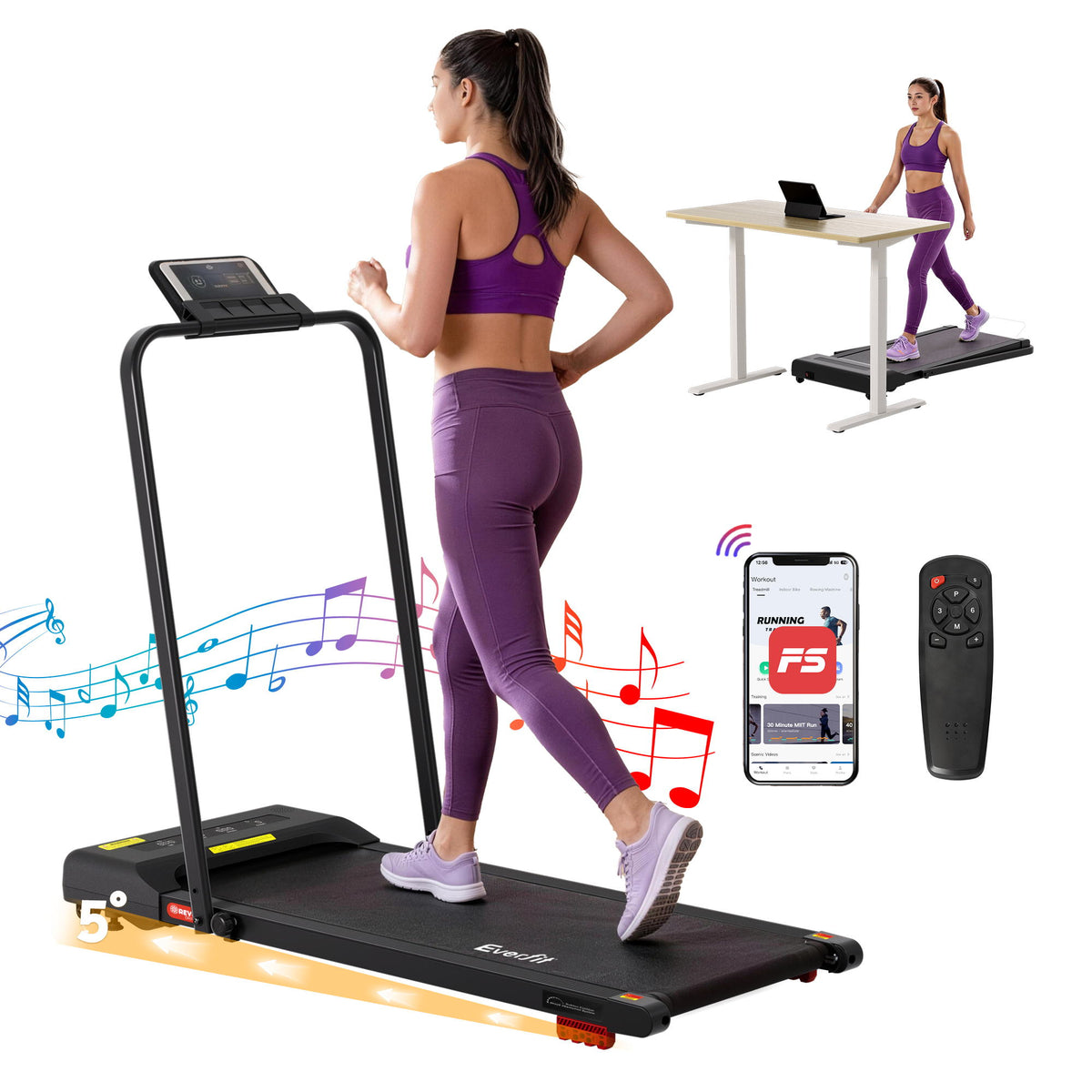 Everfit 3 in 1 Treadmill Electric Walking Pad Under Desk Office Home Gym Incline 380mm Black Everfit 3 in 1 Treadmill Electric Walking Pad Under Desk Office Home Gym Incline 380mm Black