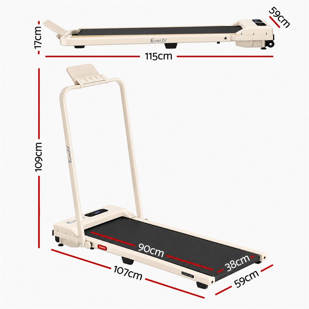 Everfit 3 in 1 Walking Pad Treadmill 12% Incline Foldable Under Desk Treadmills for Home 38cm Beige