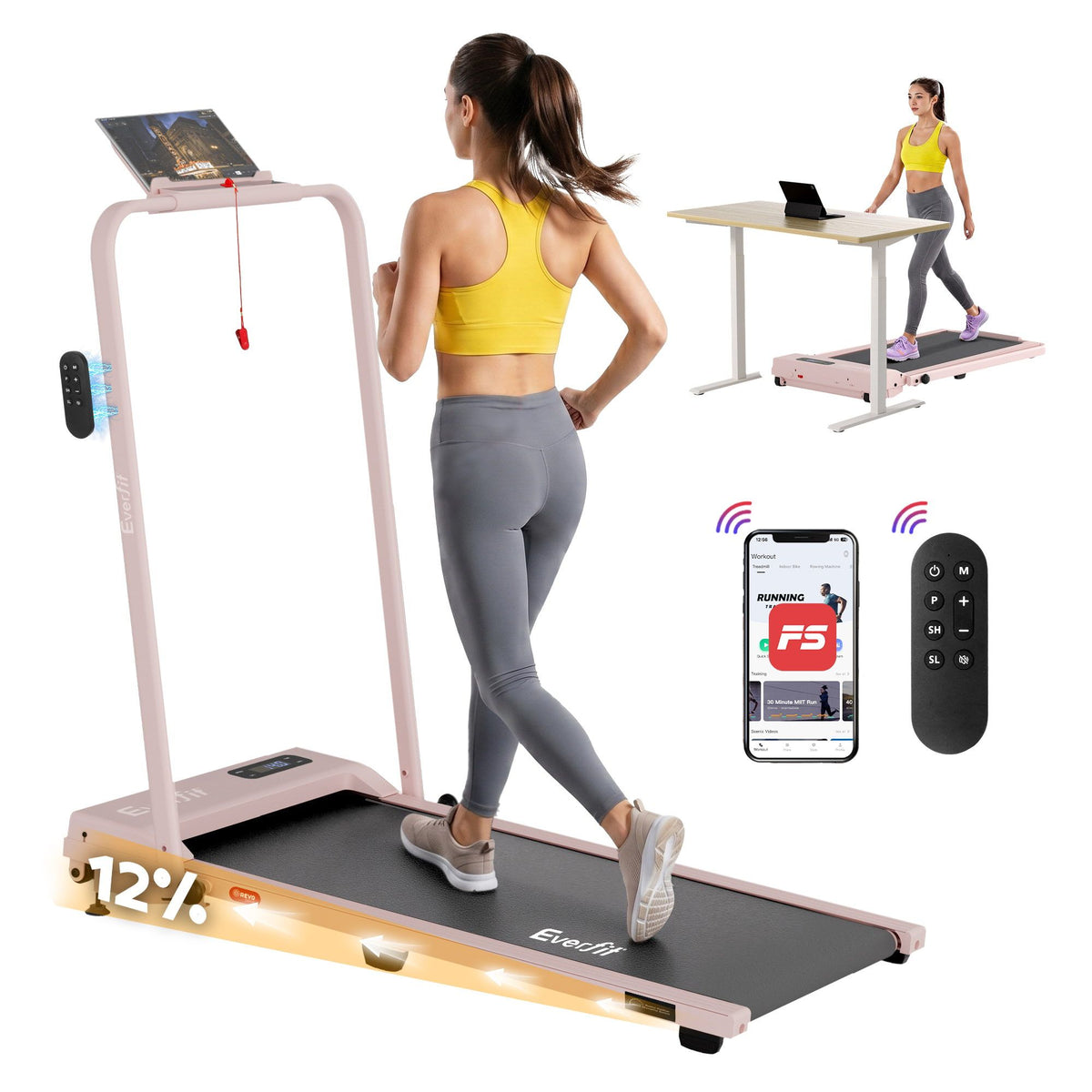 Everfit 3 in 1 Walking Pad Treadmill 12% Incline Under Desk Treadmills for Home Gym With 38cm Wide Belt APP Control Everfit 3 in 1 Walking Pad Treadmill 12% Incline Under Desk Treadmills for Home Gym With 38cm Wide Belt APP Control