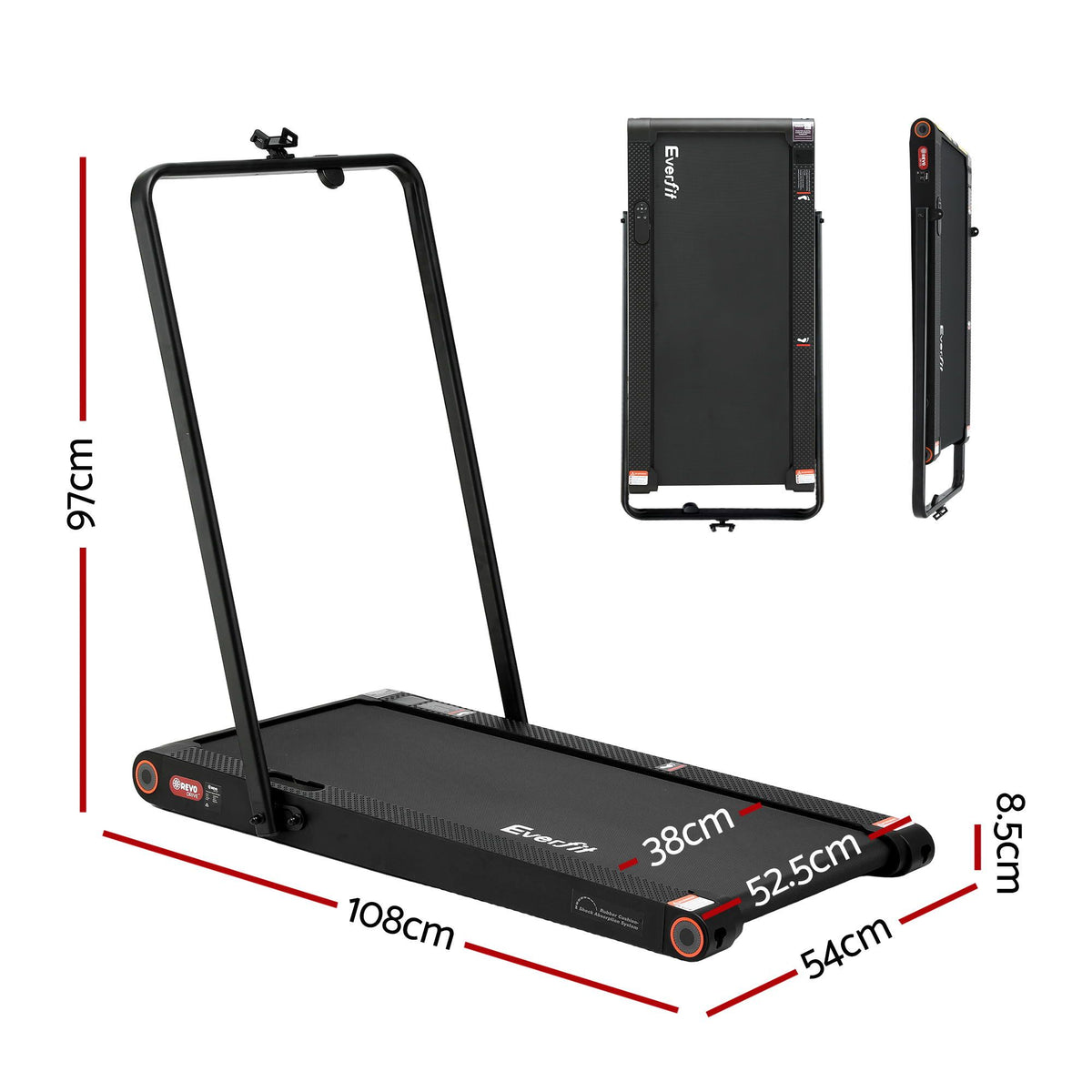 Everfit 4 in 1 Vibration Walking Pad Treadmill Under Desk Treadmills for Home Gym with App Control 380mm Black