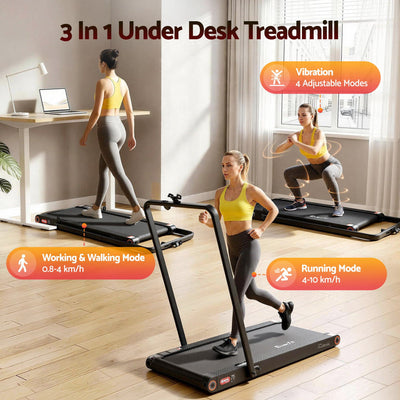 Everfit 4 in 1 Vibration Walking Pad Treadmill Under Desk Treadmills for Home Gym with App Control 380mm Black