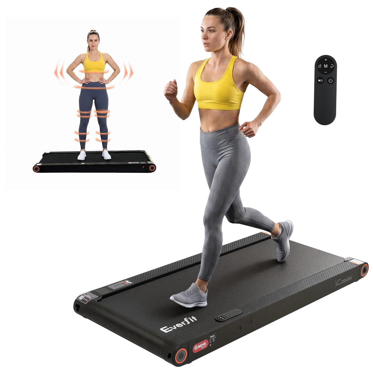 Everfit 4 in 1 Vibration Walking Pad Treadmill Under Desk Treadmills for Home Gym with App Control 380mm Black Everfit 4 in 1 Vibration Walking Pad Treadmill Under Desk Treadmills for Home Gym with App Control 380mm Black