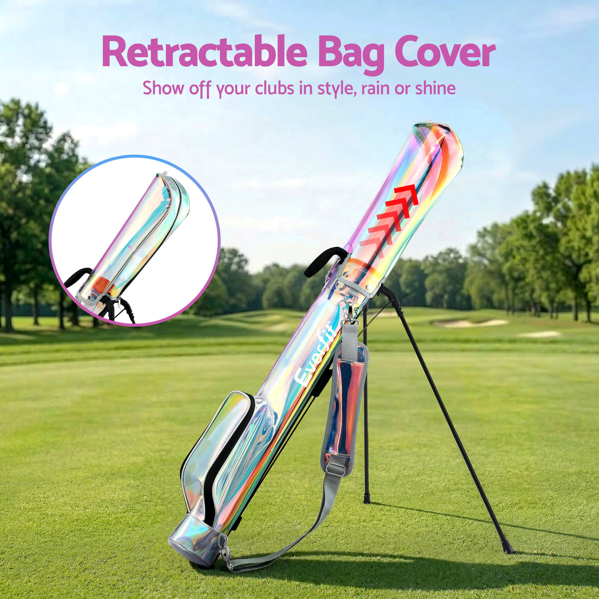 Everfit Golf Stand Bag 2-Way Divider Lightweight Carry Bag for 5-6 Clubs, Holographic