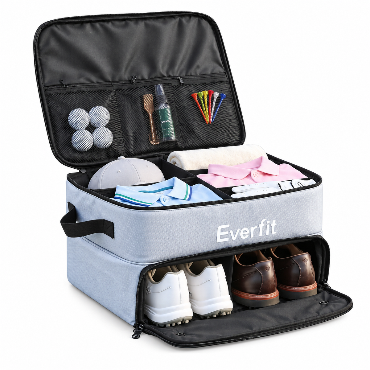 Everfit Golf Storage Bag 2-Tier Trunk Organizer with Ventilated Shoe Compartment Grey