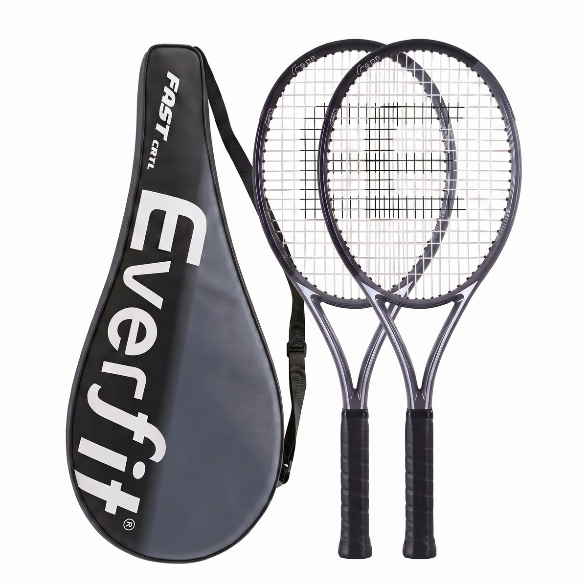 Everfit Tennis Racket Set 2 Pack 27 Inch Lightweight Cushioned Grip for Adults Black