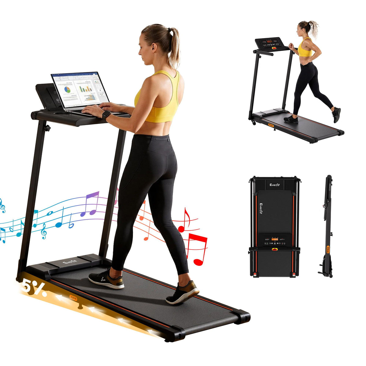 Everfit Treadmill Electric Walking Pad Foldable Incline for Home Office Gym Black Everfit Treadmill Electric Walking Pad Foldable Incline for Home Office Gym Black