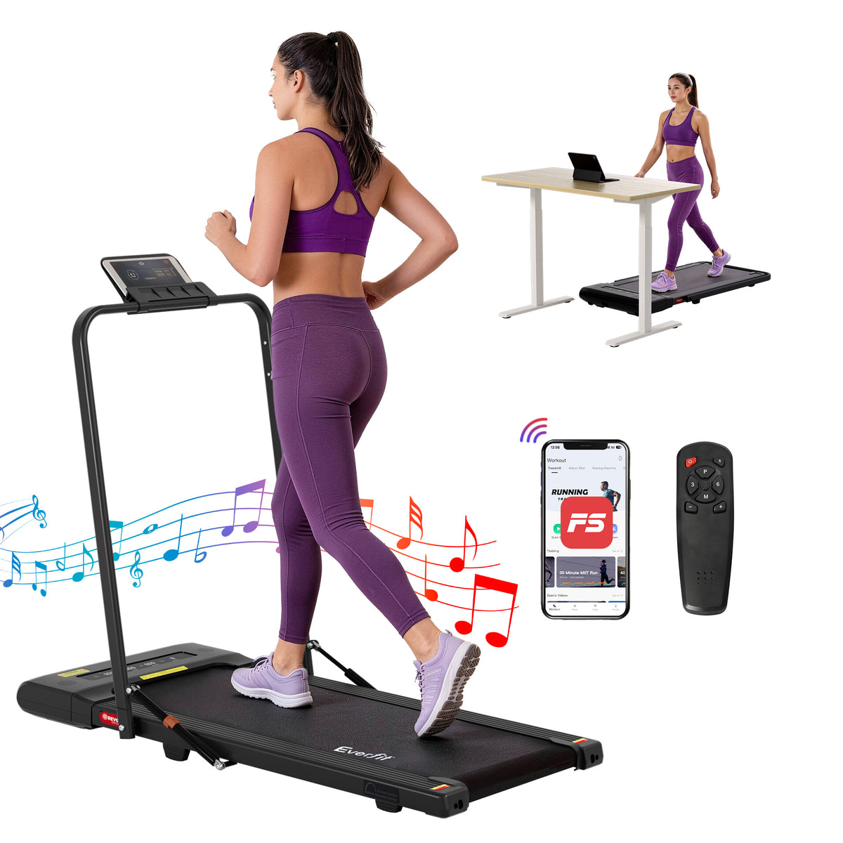 Everfit Treadmill Electric Walking Pad Under Desk Home Gym Fitness 400mm Black Everfit Treadmill Electric Walking Pad Under Desk Home Gym Fitness 400mm Black