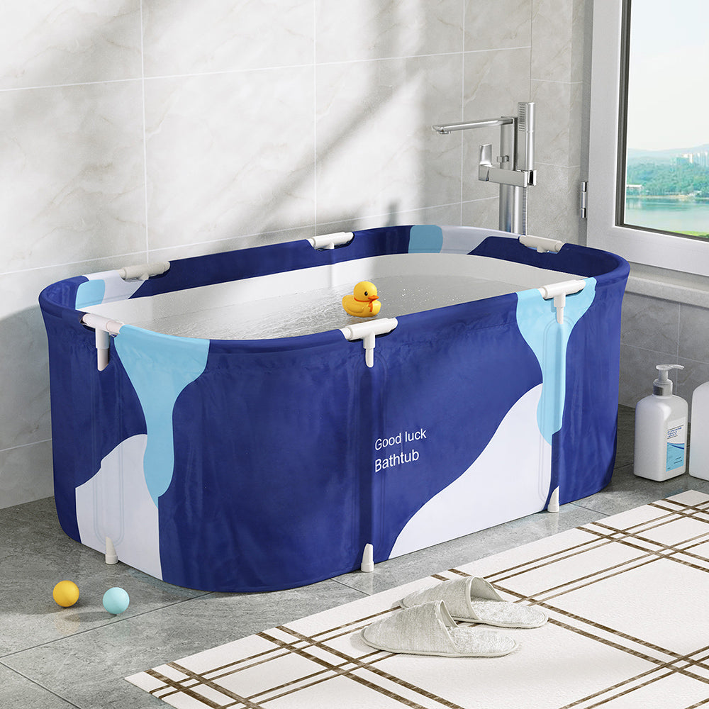 Weisshorn Foldable Bathtub PVC Spa Bucket Inflatable Cushion 114x62cm Navy Blue