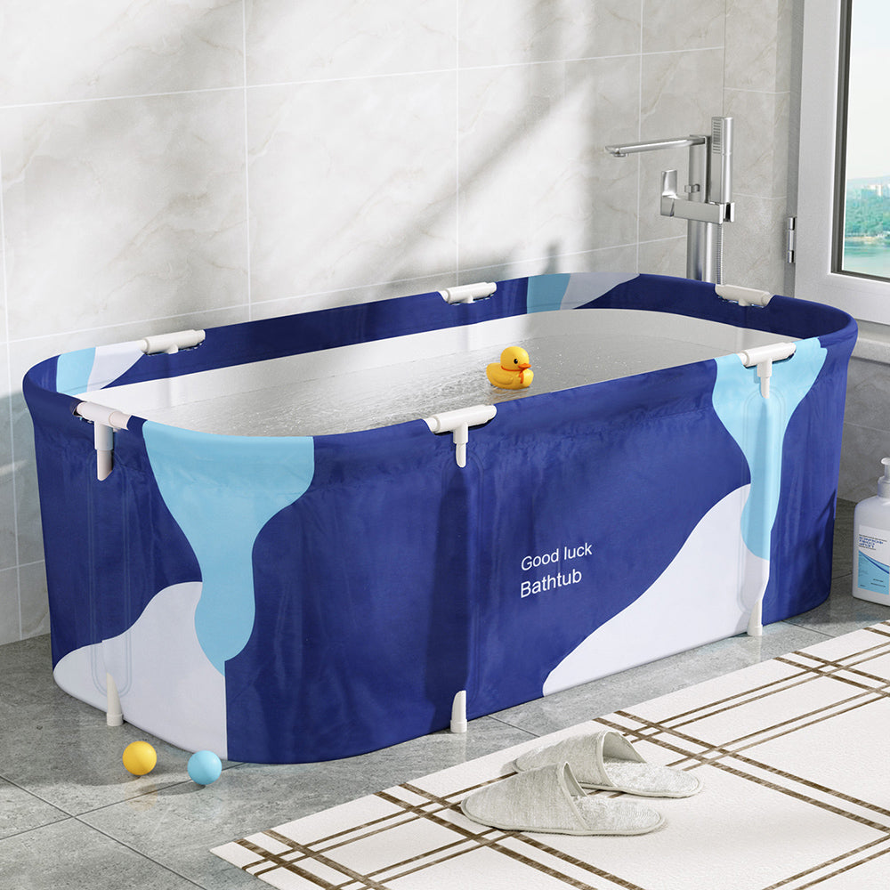 Weisshorn Foldable Bathtub PVC Spa Bucket Inflatable Cushion 134x65cm Navy Blue