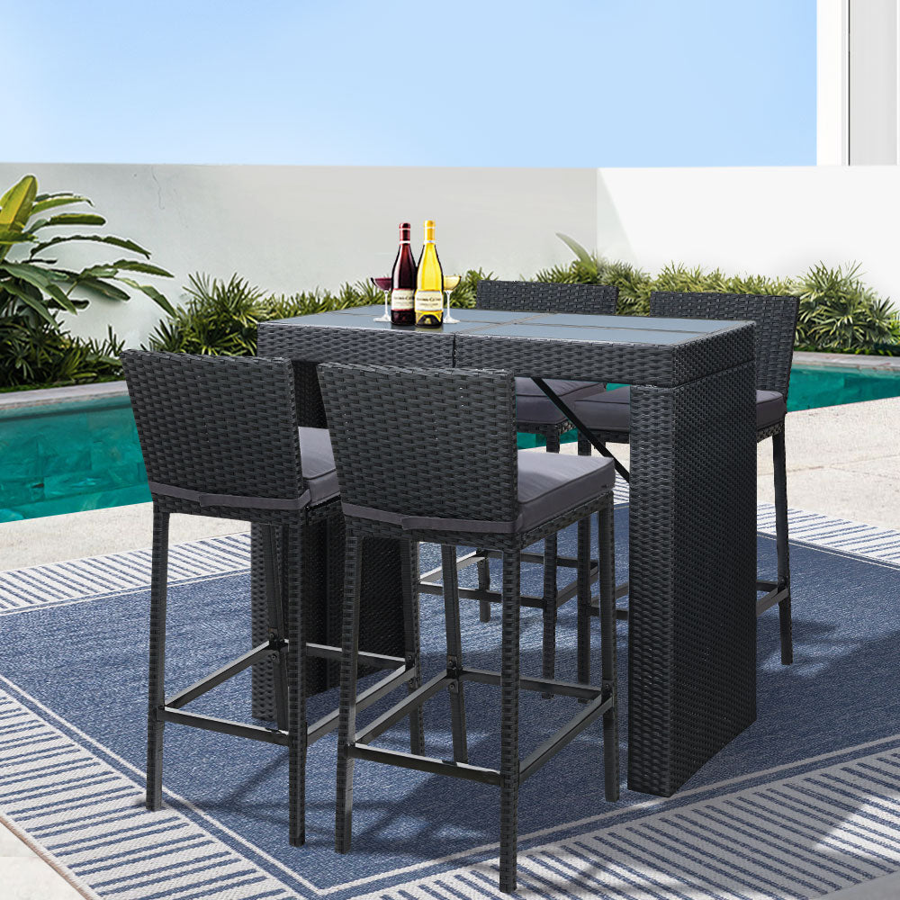 Gardeon Outdoor Bar Set Table Chairs Stools Rattan Patio Furniture 4 Seaters