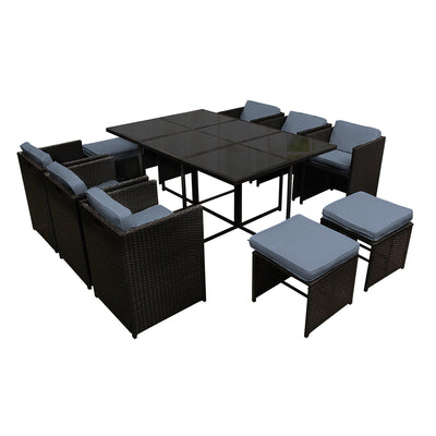 Gardeon 11 Piece PE Wicker Outdoor Dining Set - Black