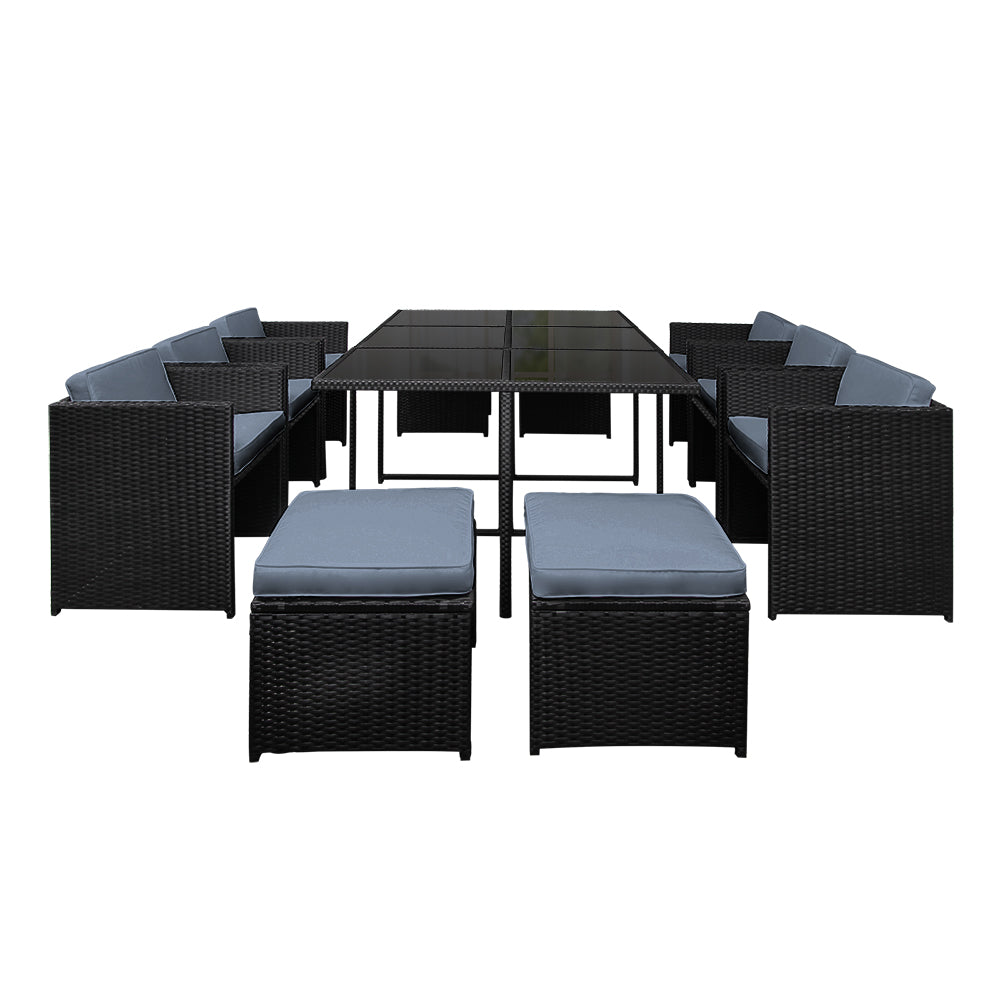 Gardeon 11 Piece PE Wicker Outdoor Dining Set - Black