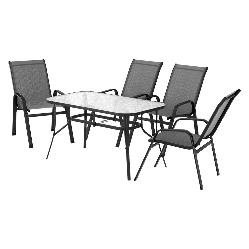 Gardeon 5PC Outdoor Dining Set Table and Chairs Patio Furniture Bistro Set Garden Grey