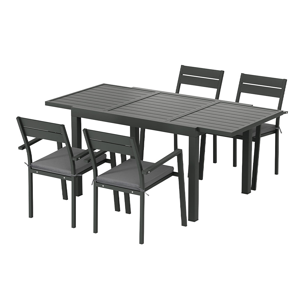 Gardeon 5pcs Outdoor Dining Set 4-Seater Aluminum Extension Table Chairs Lounge