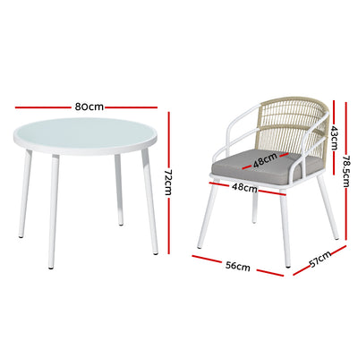 Gardeon Outdoor Dining Set 5 Piece Aluminum Table Chairs Setting White