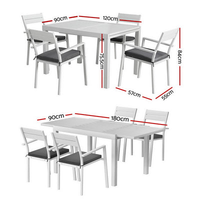 Gardeon Outdoor Dining Set 5 Piece Aluminum Extendable Table Setting White