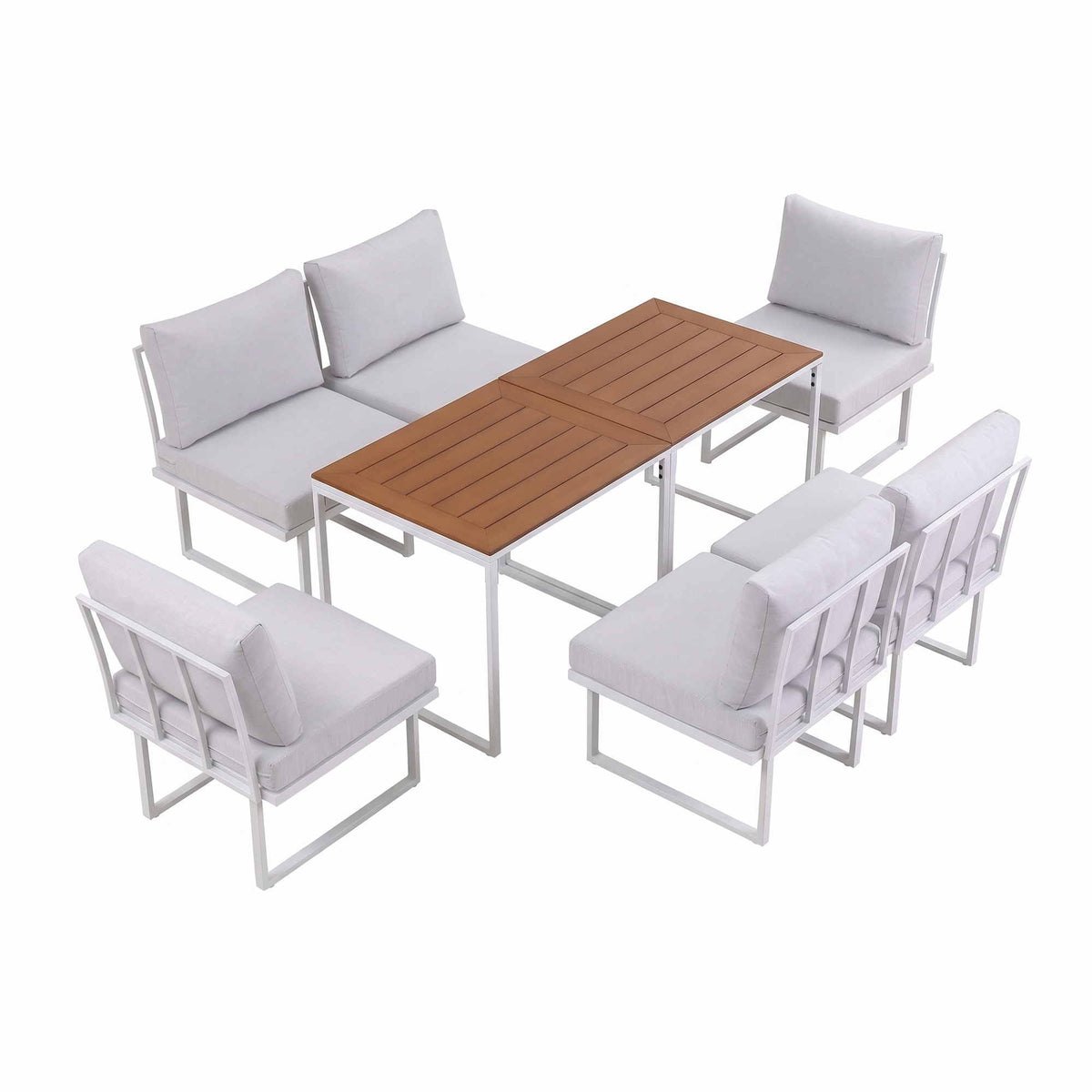Gardeon 6 Seater Outdoor Dining Sofa Set Steel Frame Cushions White