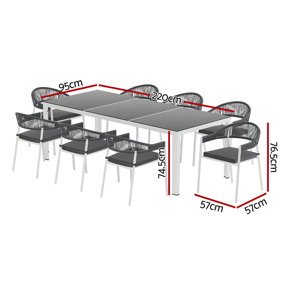 Gardeon 9PCS Outdoor Dining Set Table Chairs Patio Rope Lounge Setting 8-seater