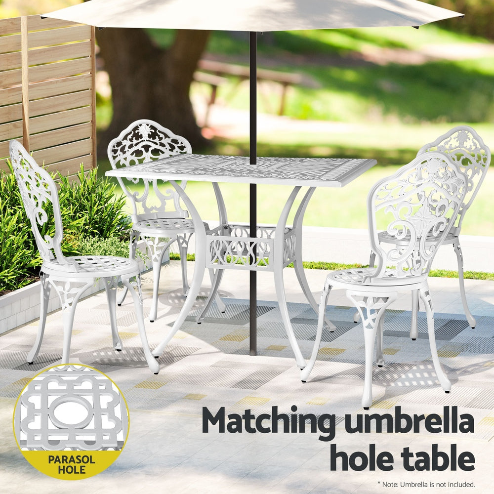 Gardeon Outdoor Dining Set 5 Piece Chairs Table Cast Aluminum Patio White