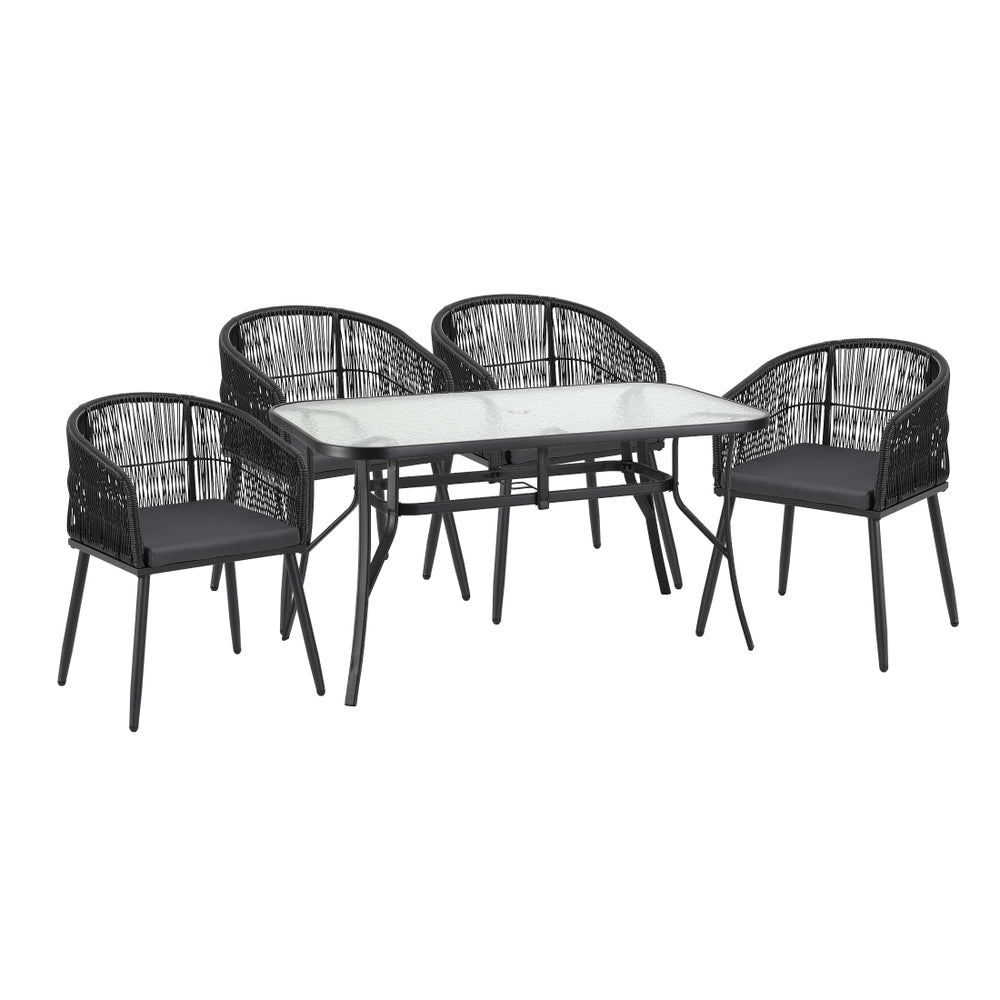 Gardeon 5PC Outdoor Dining Set Table and Chairs Garden Patio Furniture Bistro Set Black