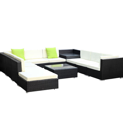 Gardeon 11PC Sofa Set with Storage Cover Outdoor Furniture Wicker