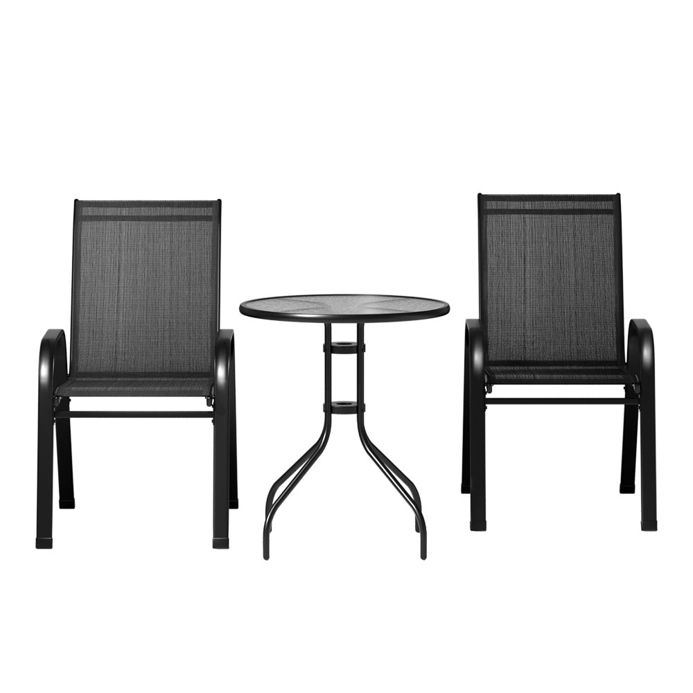 Gardeon Outdoor Furniture 3PC Table and chairs Stackable Bistro Set Patio Coffee