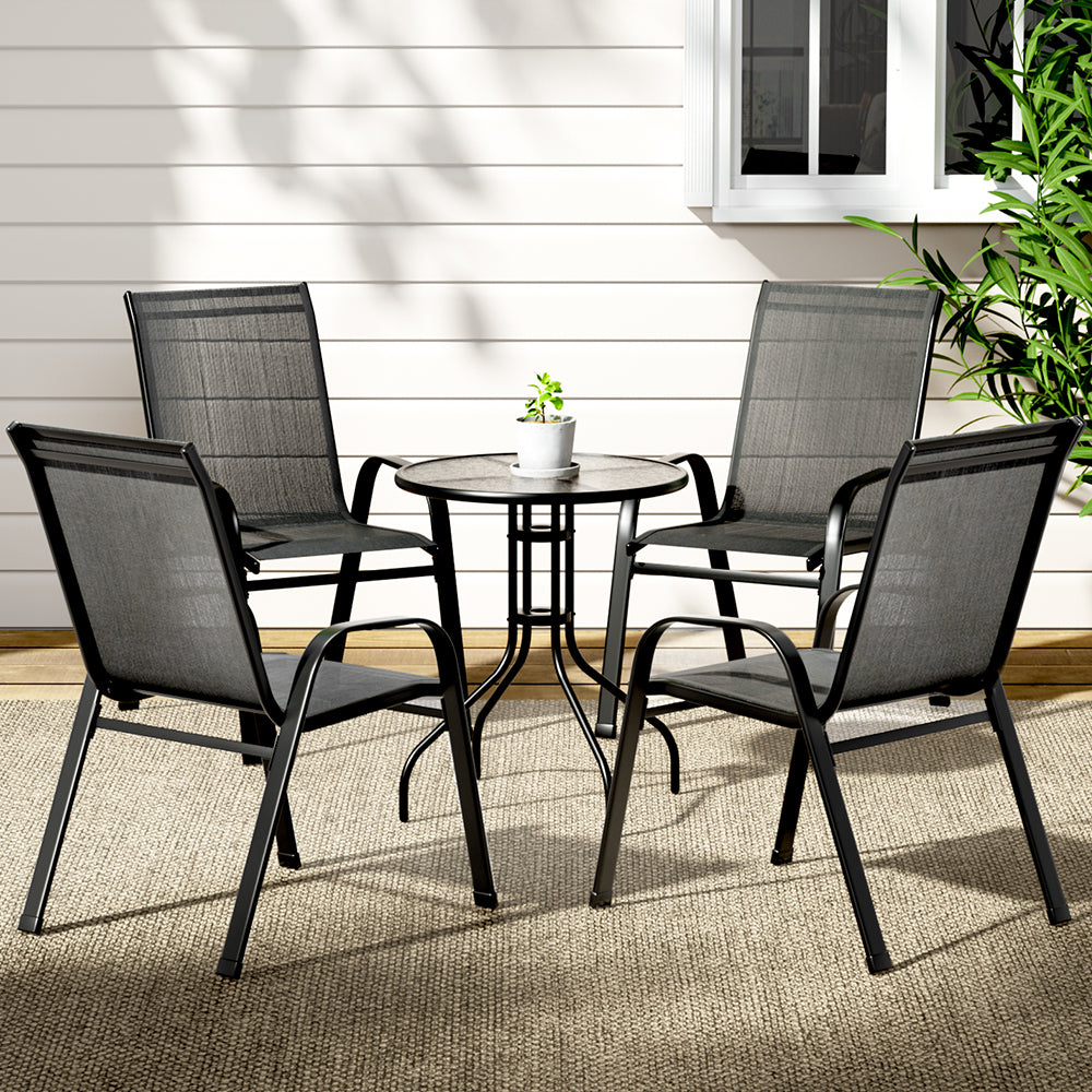 Gardeon Outdoor Furniture 5PC Table and chairs Stackable Bistro Set Patio Coffee