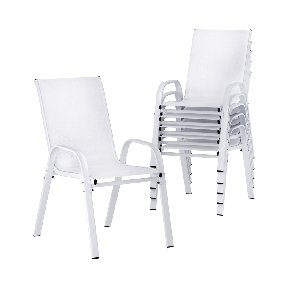 Gardeon 6PC Outdoor Dining Chairs Stackable Lounge Chair Patio Furniture White