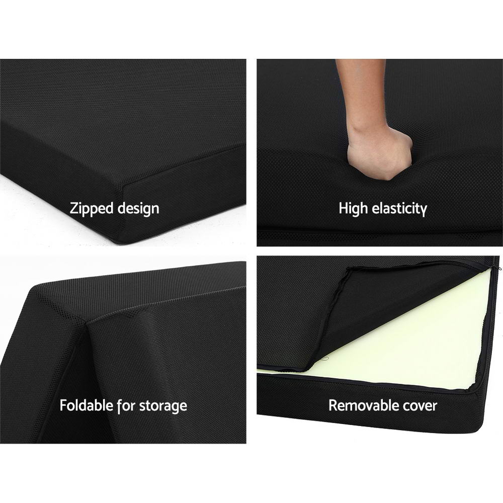 Giselle Bedding Folding Foam Mattress Portable Double Sofa Bed Mat Air Mesh Fabric Black