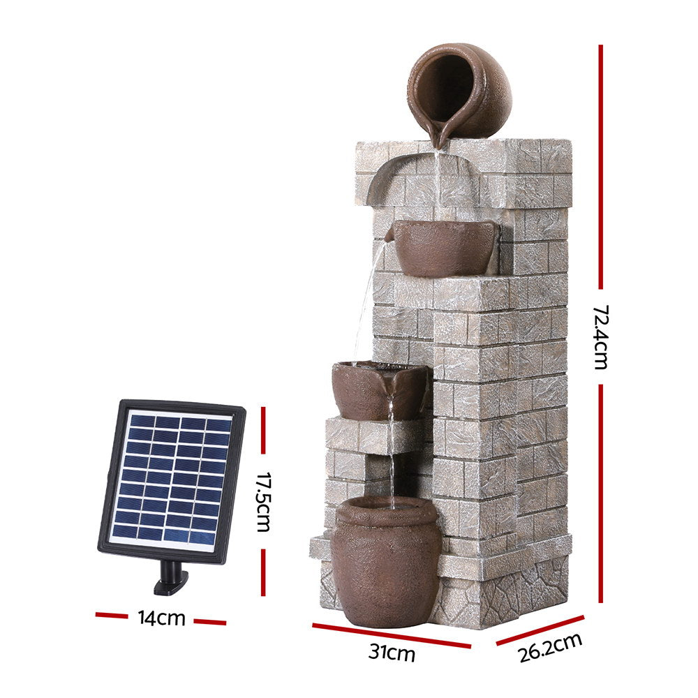 Gardeon Solar Fountain Water Feature Pot Outdoor Indoor 4-Tier Cascading Brown