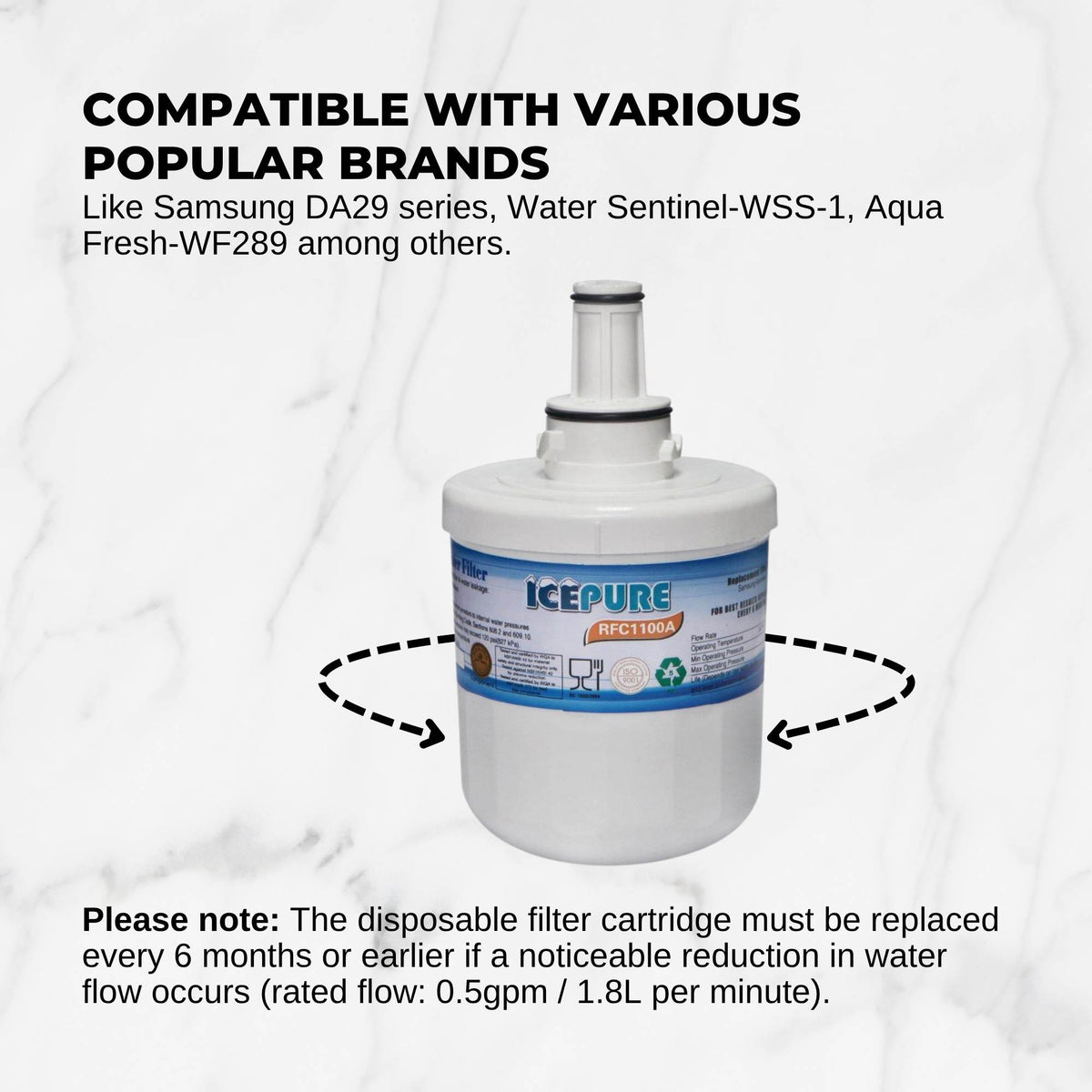 FRIDGE WATER FILTER For ICEPURE RFC1100A Water Sentinel WSS-1 Tier 1 RWF1010