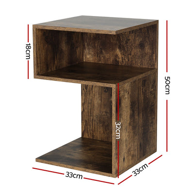 Artiss Bedside Table Shelves Side End Table Storage Nightstand Rust Oak UMENI