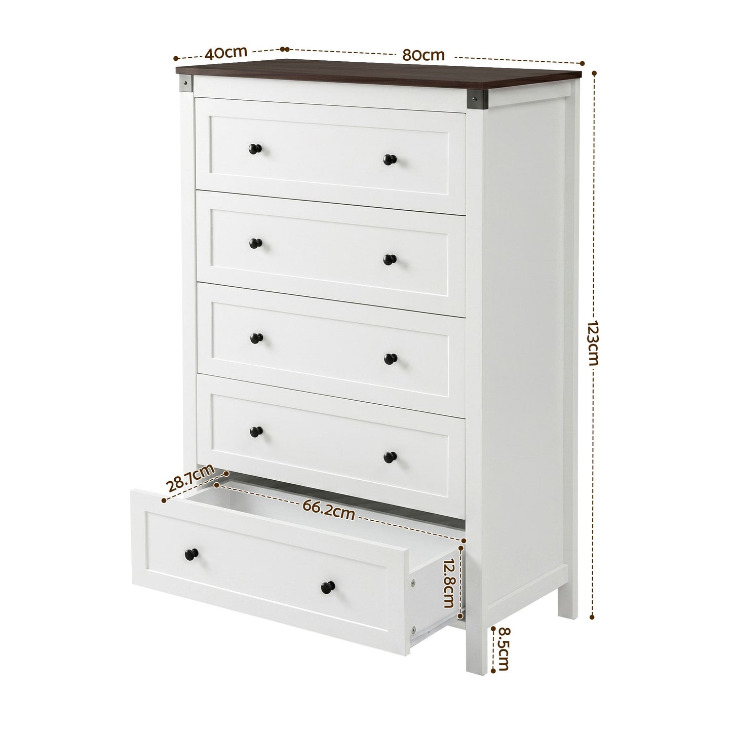 Artiss 5 Chest of Drawers Storage Tallboy White & Walnut