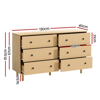 Artiss 6 Chest of Drawers Flutted Front - RUTH Oak
