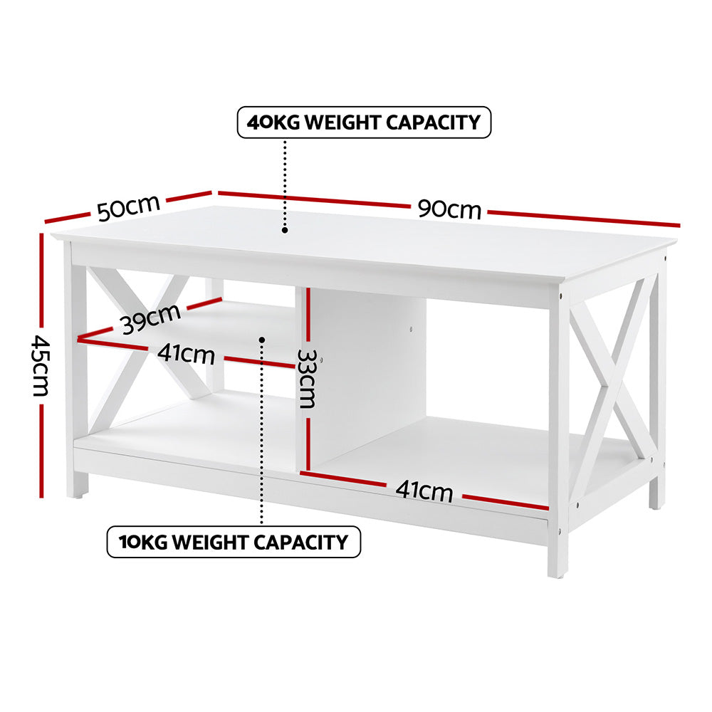 Artiss Coffee Table Storage Shelf White