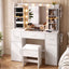 Artiss Dressing Table Vanity Desk LED Mirror Stool Set Charging Station Glass Top Rotating Shelf White