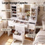 Artiss Dressing Table Vanity Desk LED Mirror Stool Set Charging Station Glass Top Rotating Shelf White