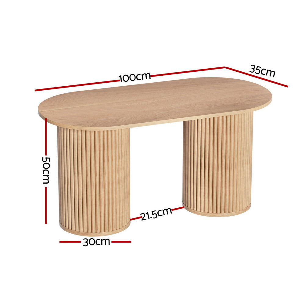 Artiss Coffee Table Oval 100CM Pine Samuel