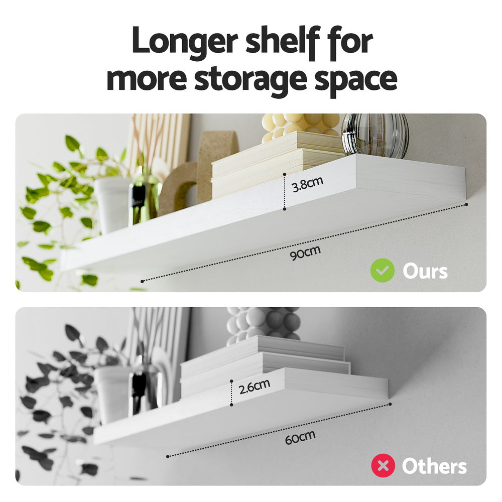 Artiss Floating Wall Shelf Set of 2 White 90CM