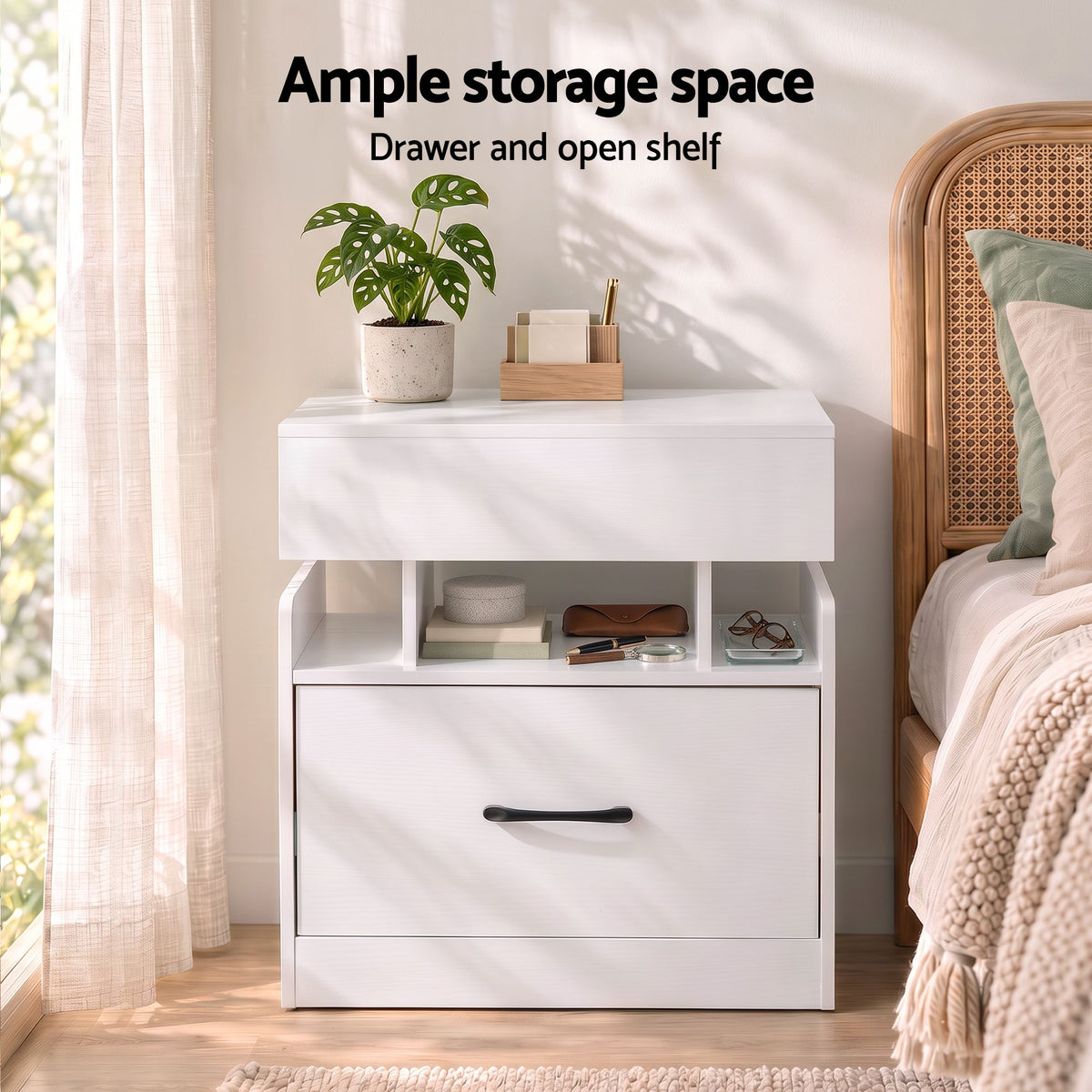 Artiss Bedside Table with Charging Station Drawer Sliding Top Nightstand White
